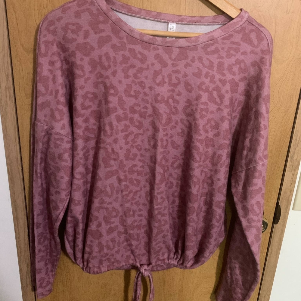 Pink Long Sleeve Tie Front Sweatshirt